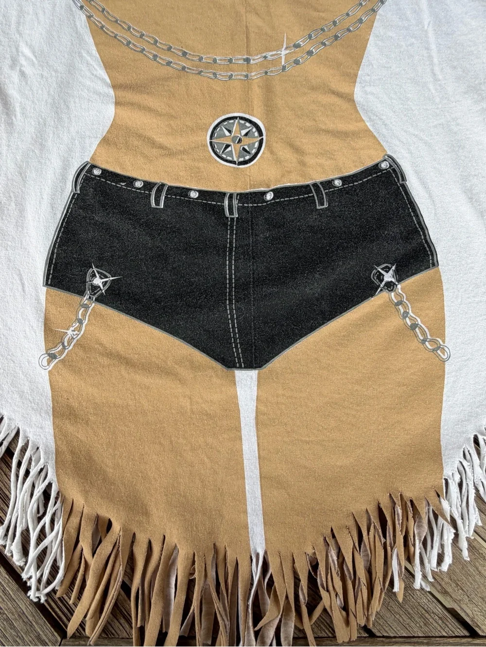 Vintage Biker Chic Bikini Illusion Beach Pool T-Shirt Coverup Fringe M/L GUC